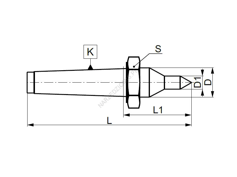 Rysunek techniczny: Kieł stały wydłużony z nakrętką - 60 stopni: T.8728 MS2 - KOLNO